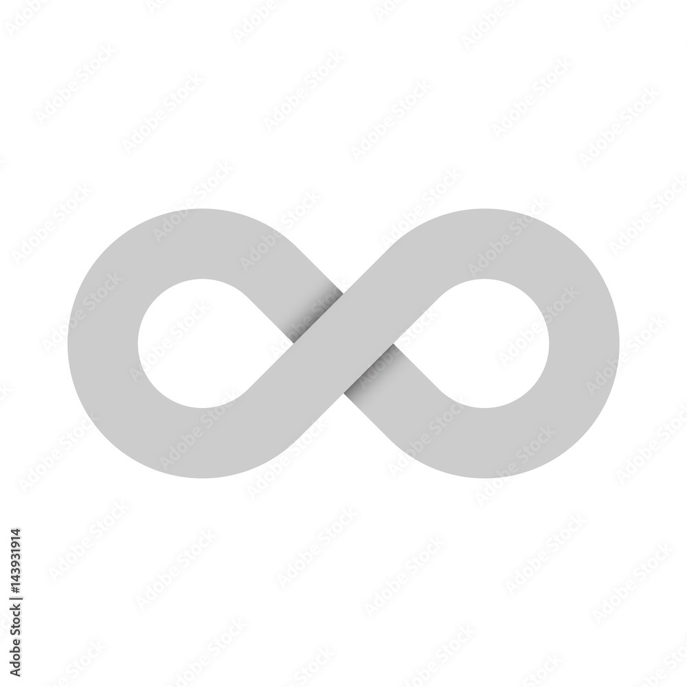 Infinity symbol icon. Representing the concept of infinite, limitless and endless things. Simple grey vector design element on white background. Infinity symbol icon. Representing the concept of infinite, limitless and endless things. Simple grey vector design element on white background.