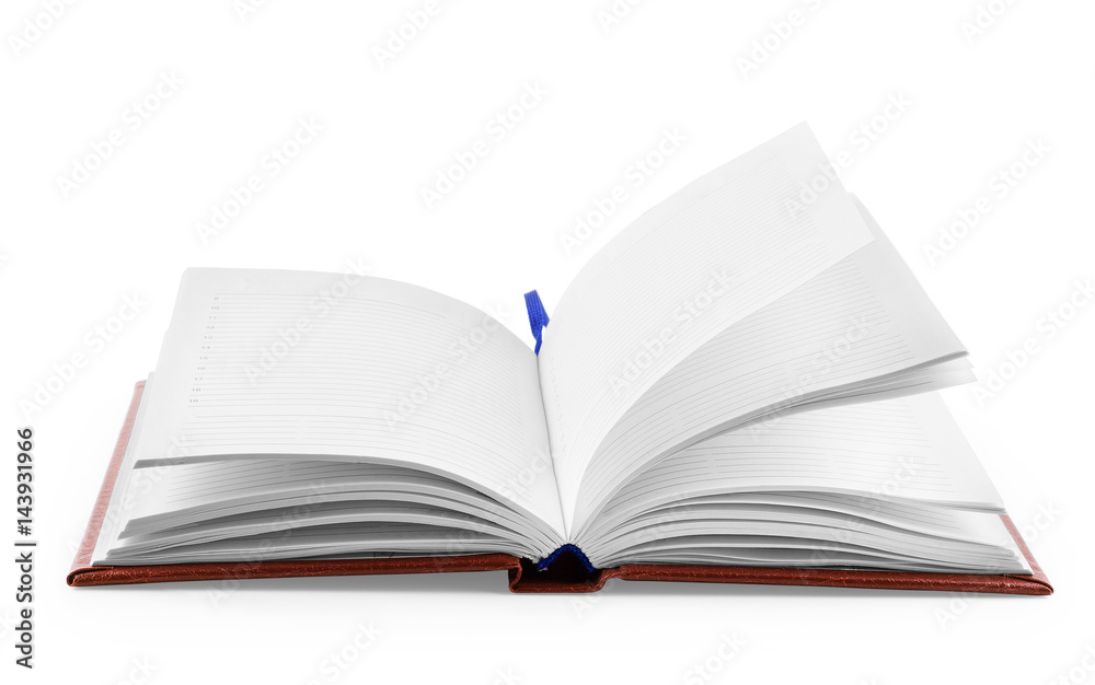 Brown leather notebook on a white background Brown leather notebook on a white background