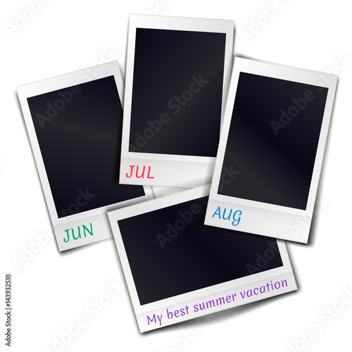 Free Download Composition of four blank vintage photo frames on white background. Template for design summer vacation. Vector illustration. - GFXLoad