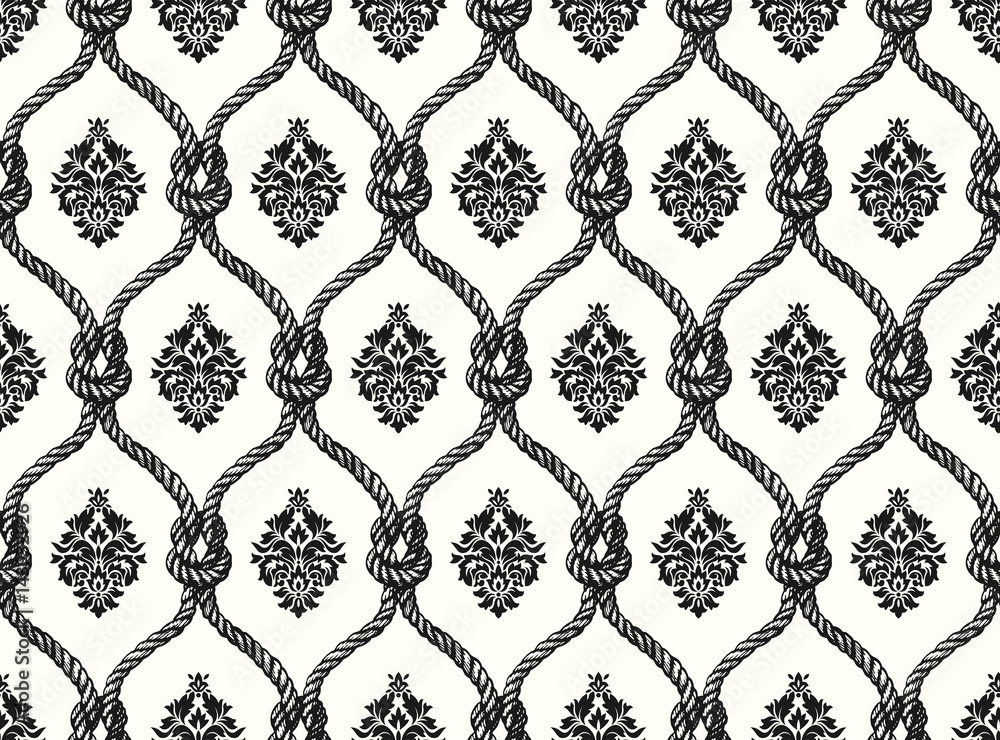 Rope seamless tied fishnet damask pattern