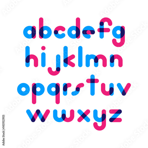 Overlapping colorful rounded flat font. Vector letters althabet