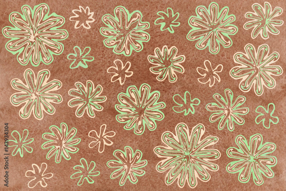 Watercolor abstract flowers on brown background Watercolor abstract flowers on brown background