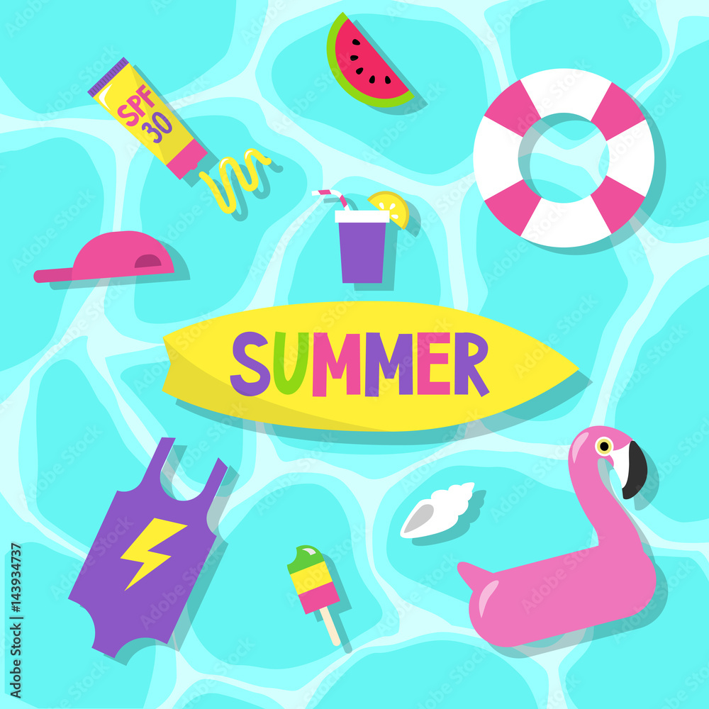 Summer set: pool party / Flat editable vector clip art