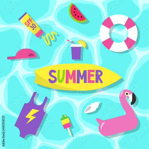 Summer set: pool party / Flat editable vector clip art