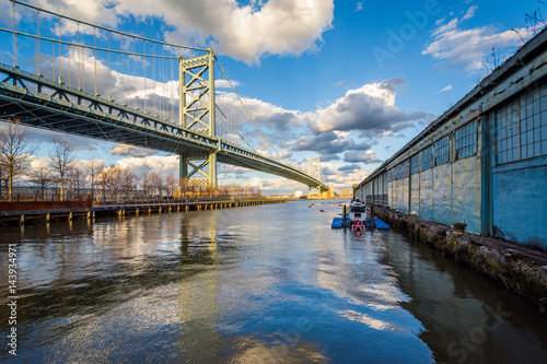 The Benjamin Franklin Bridge and Delaware River in Philadelphia, Pennsylvania.