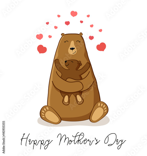 Cute cartoon bear with its baby, Mother's day card