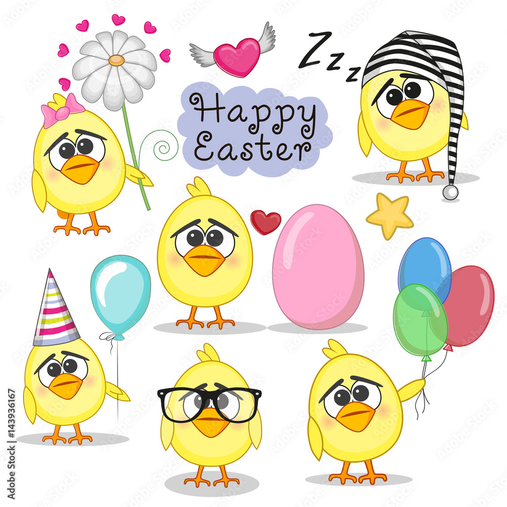 Set of Cute Cartoon Chicken Set of Cute Cartoon Chicken