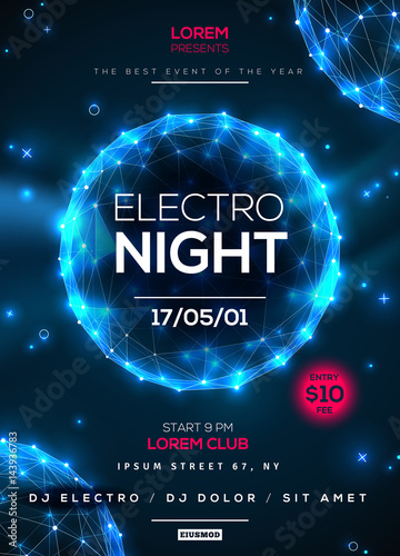 Electro night party poster template