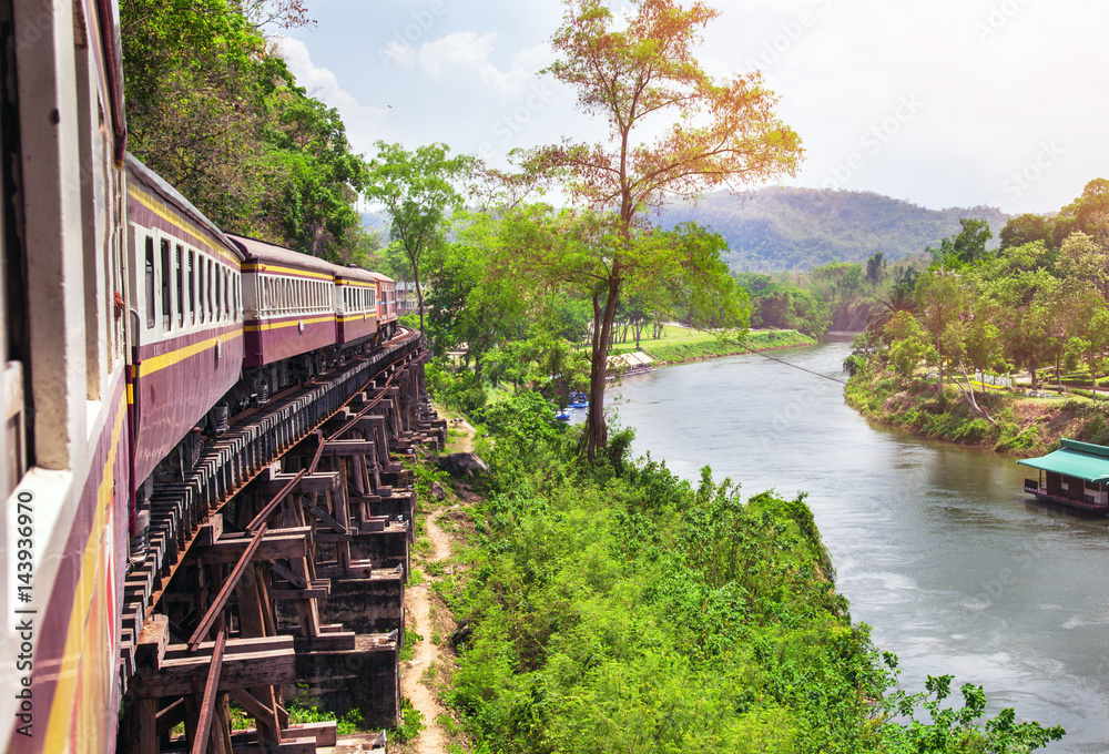  Train on Wang Pho Viaduct, Death Railway, Kanchanaburi, Thailand