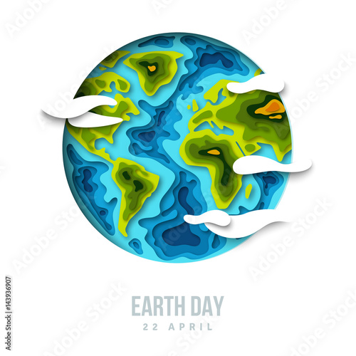 Earth planet with clouds, 3d paper cut design