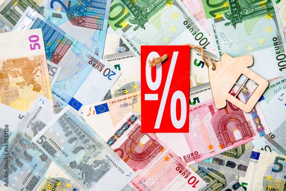 The symbol of the house lies on the background of the Euro 