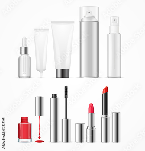 Realistic Beauty Template Bottles Set. Vector