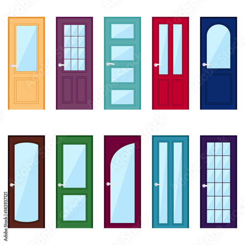 Set of color door icons, vector illustration