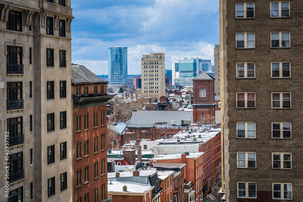 View of buildings in Center City, Philadelphia, Pennsylvania.