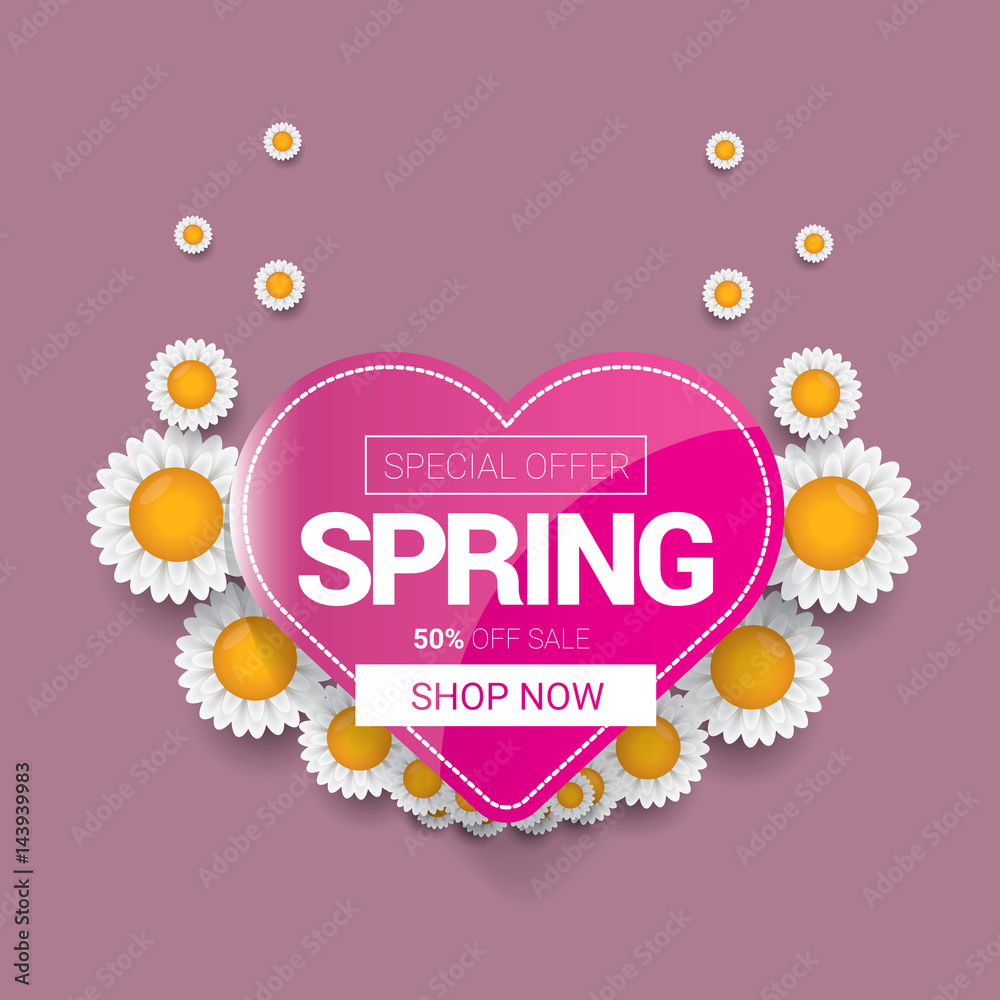 Spring sale label with beautiful flowers
