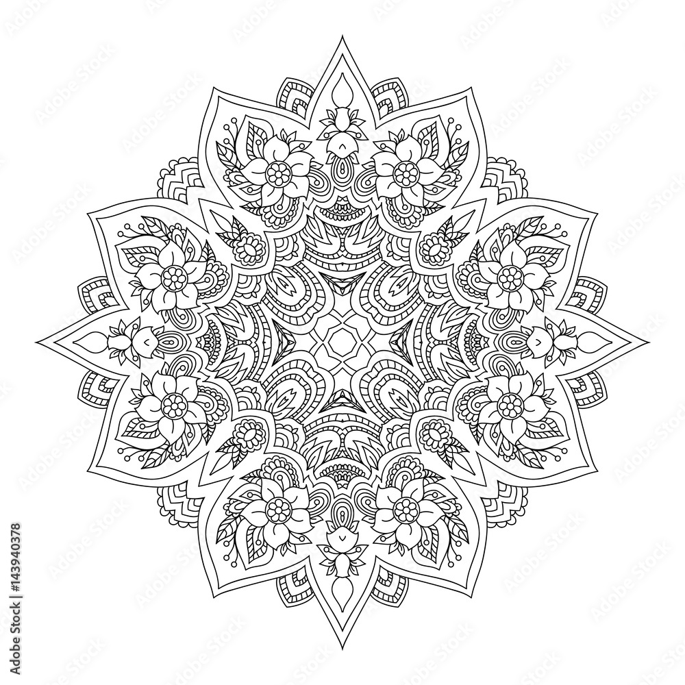 Fototapeta premium Mandala. Black and white diamond-shaped decorative element. Picture for coloring.