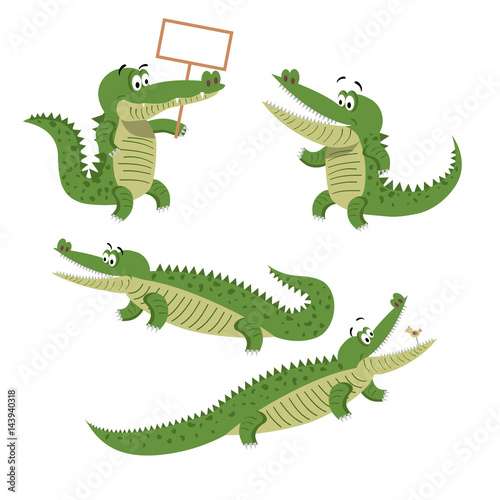 Cartoon Crocodiles Isolated Illustrations Set