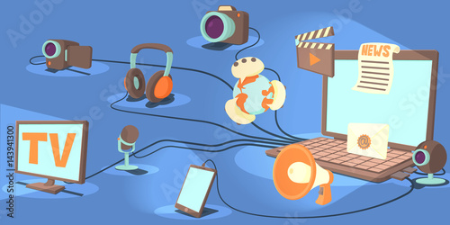 Media horizontal banner channels, cartoon style