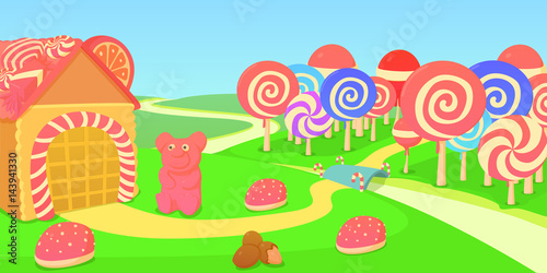 Sweets horizontal banner candies, cartoon style