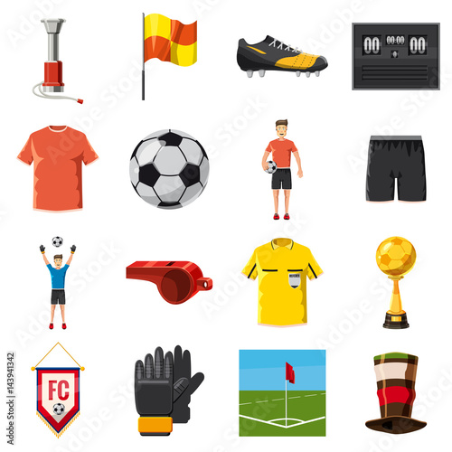 Soccer icons set football, cartoon style