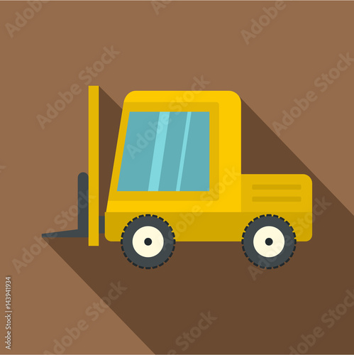 Yellow stacker loader icon, flat style