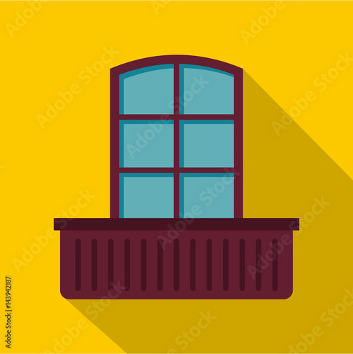 Retro window and flowerbox icon, flat style