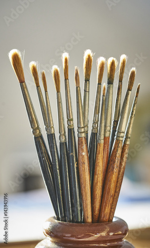 A collection of old sable watercolour paintbrushes