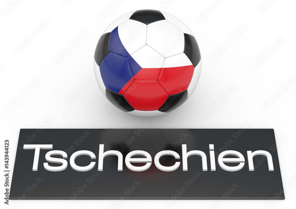 Fußball mit Flagge Tschechien, deutsche Version, Version 1, 3D-Rendering Fußball mit Flagge Tschechien, deutsche Version, Version 1, 3D-Rendering