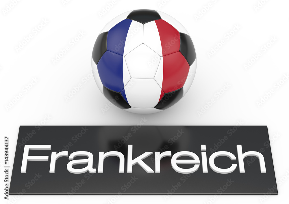 Fußball mit Flagge Frankreich, deutsche Version, Version 1, 3D-Rendering Fußball mit Flagge Frankreich, deutsche Version, Version 1, 3D-Rendering