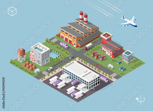 Set of Isolated High Quality Isometric City Elements on Blue Background