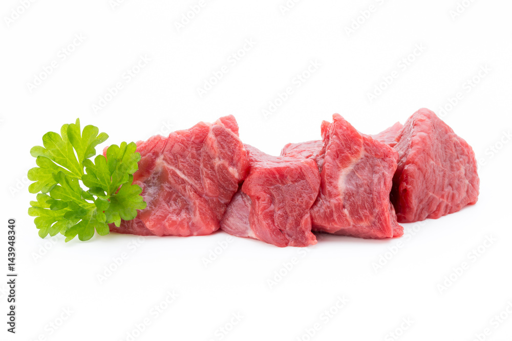 fresh meat on slice on the white background. fresh meat on slice on the white background.