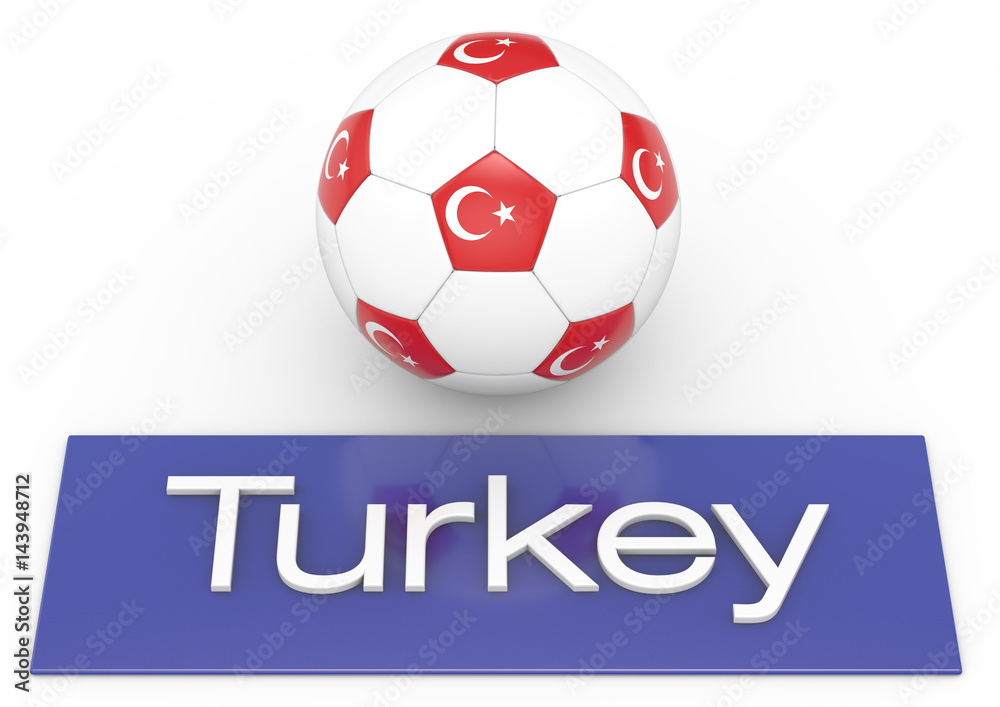 Obraz premium Fußball mit Flagge Turkey, Version 2, 3D-Rendering