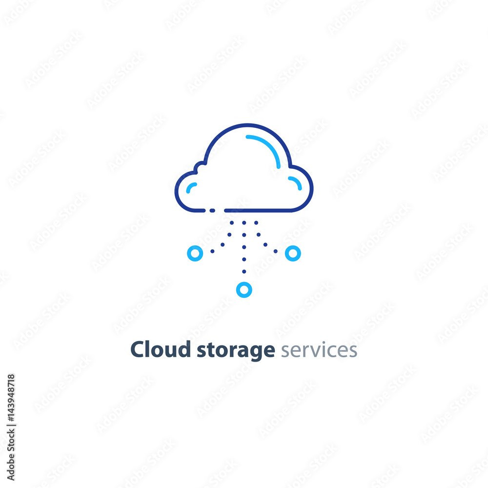 Online cloud storage, data aggregation concept line icon Online cloud storage, data aggregation concept line icon