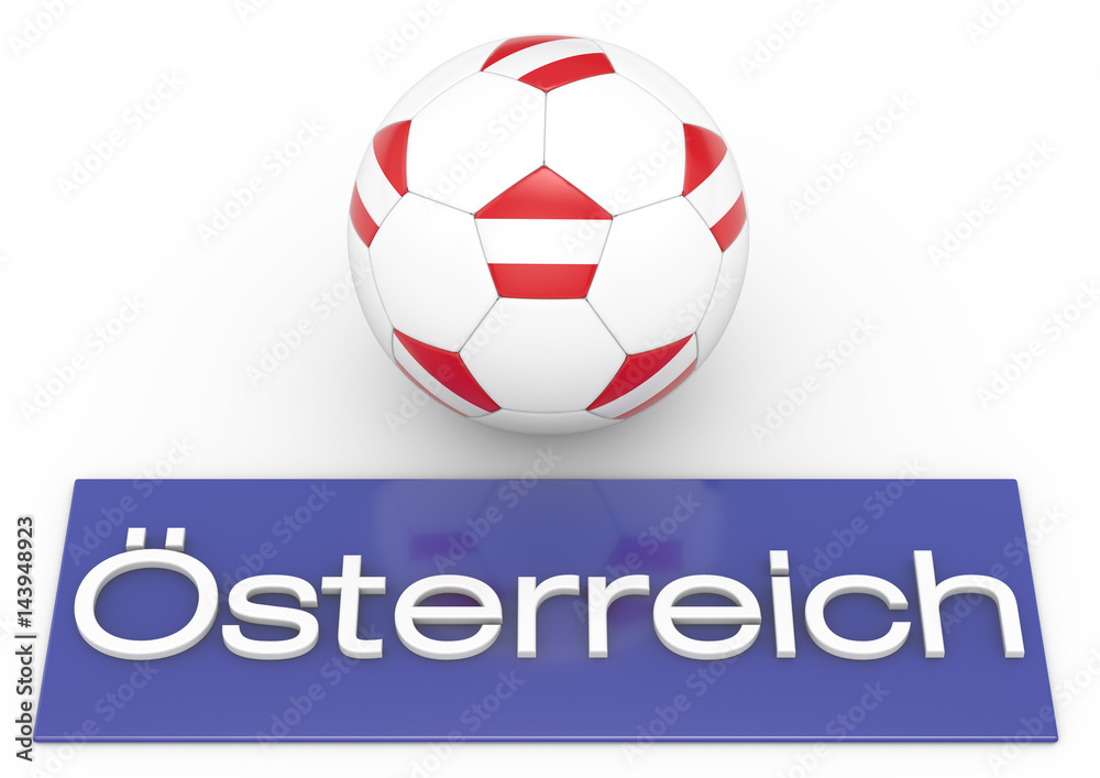 Fußball mit Flagge Österreich, deutsche Version, Version 2, 3D-Rendering Fußball mit Flagge Österreich, deutsche Version, Version 2, 3D-Rendering