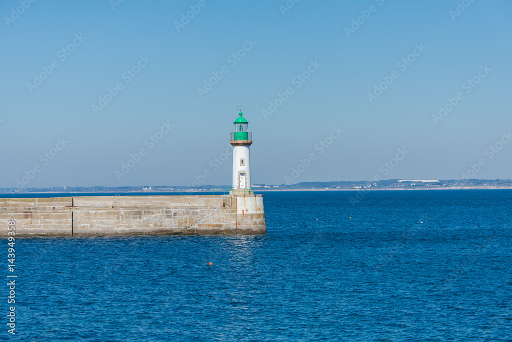 Brittany, ile de Groix, harbor Port-Tudy, green lighthouse