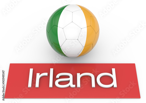 Fußball mit Flagge Irland, deutsche Version, Version 3, 3D-Rendering