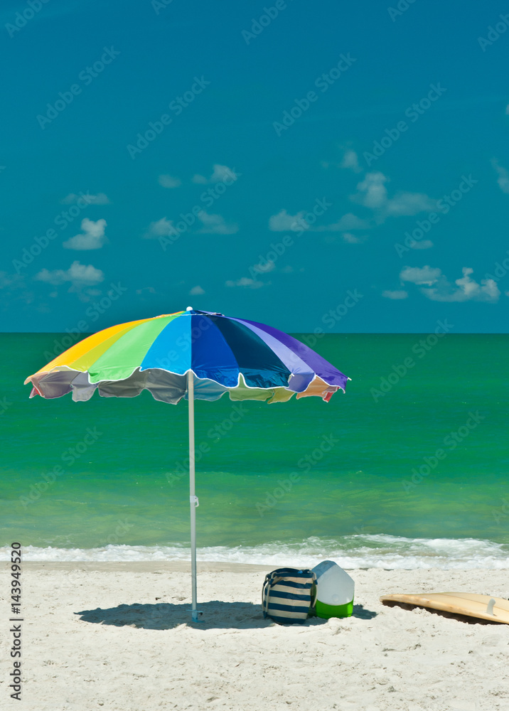 Colorful Beach Umbrella on a tropical beach on the Gulf of Mexico