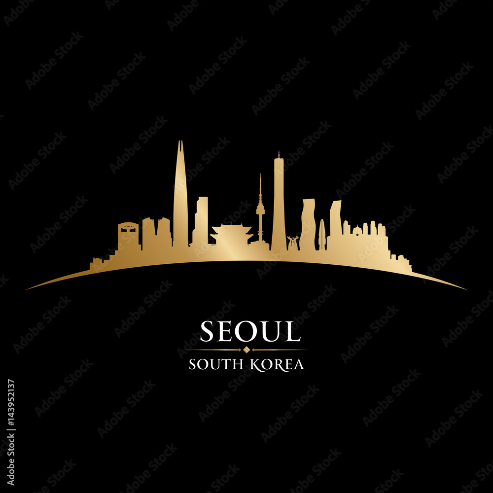 Seoul South Korea city skyline silhouette black background