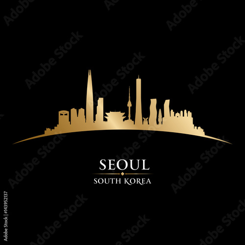 Seoul South Korea city skyline silhouette black background