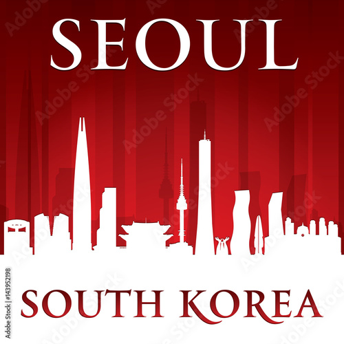 Seoul South Korea city skyline silhouette red background