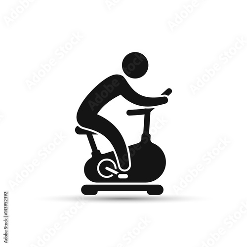Man training on exercise bike icon. Vector icon on white background.