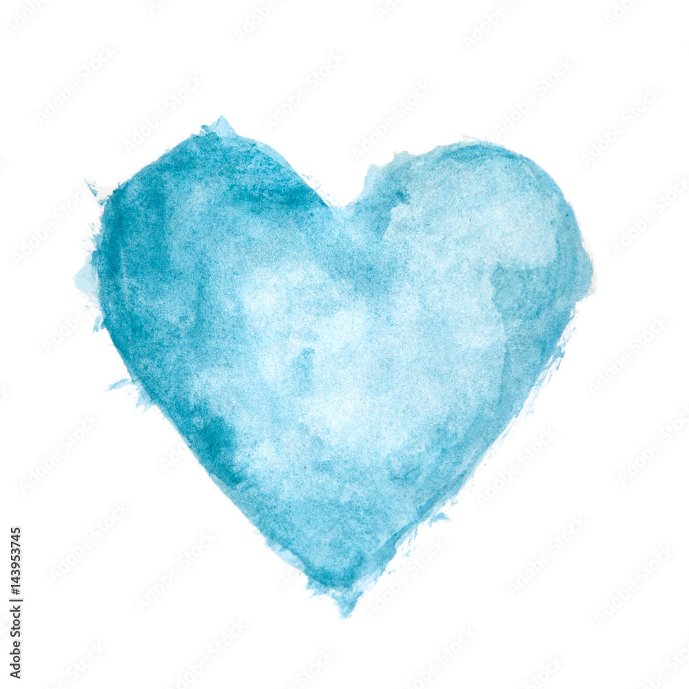 Blue Watercolour Painted Textured Heart