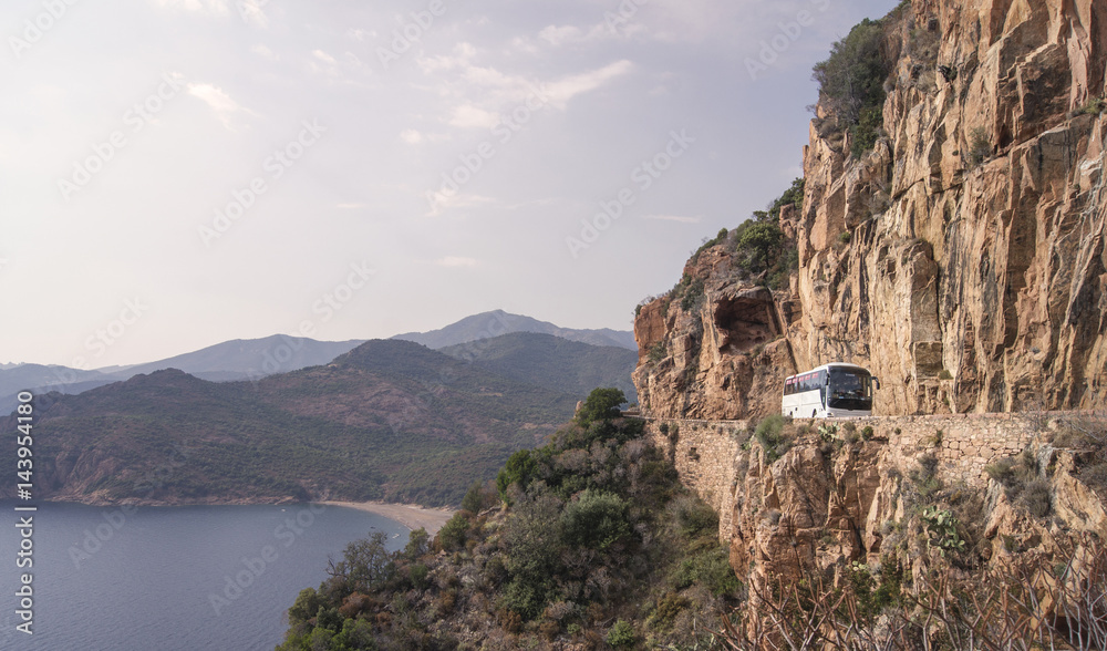 Tourist Bus in a Mediterranean landscape
