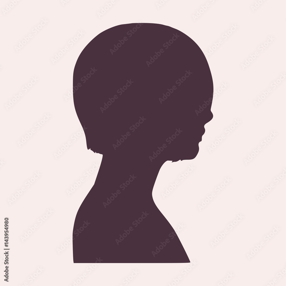 Face side view. Elegant silhouette of a female head. Vector Illustration. Short hair. Monochrome gamma.
