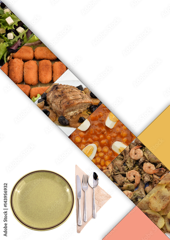 Portada de cocina. Presentación del arte culinario para usar como portada.  Stock Photo | Adobe Stock