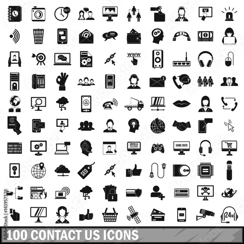 100 contact us icons set, simple style 