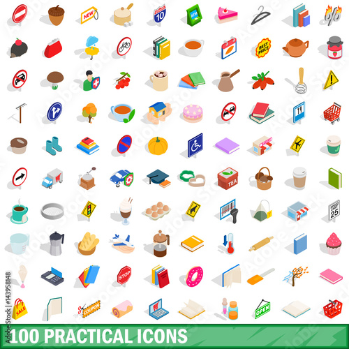 100 practical icons set, isometric 3d style