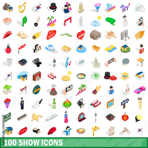 100 show icons set, isometric 3d style