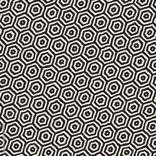 Seamless black and white pattern with hexagon lattice. Creative monochrome hand drawn honeycomb background.