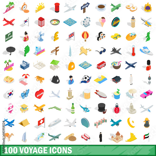 100 voyage icons set, isometric 3d style © ylivdesign